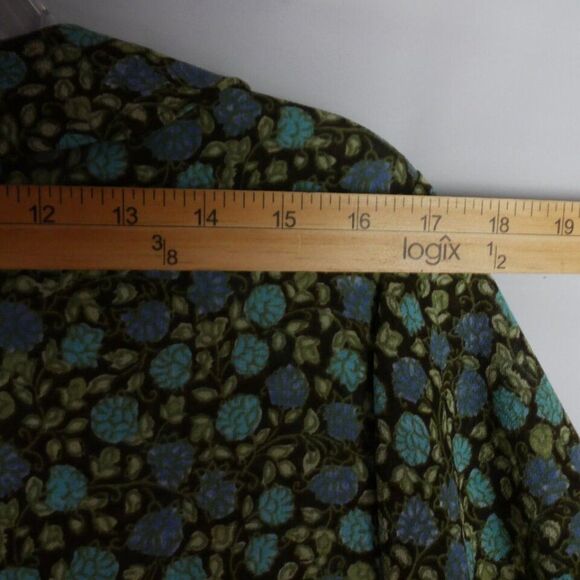 Emma James Womens Size 14W Green Floral Print Rouffle Blouse Button Up - Picture 8 of 11